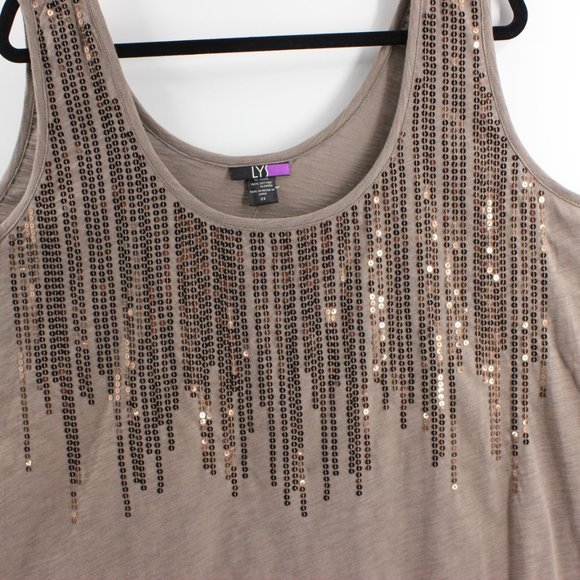 Size 2X Sequins Brown Tank Lys Brand - Picture 3 of 4